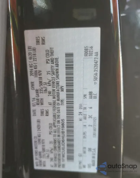 2017 Ford Escape Titanium from USA, damaged, VIN 1FMCU0JD6HUB19805